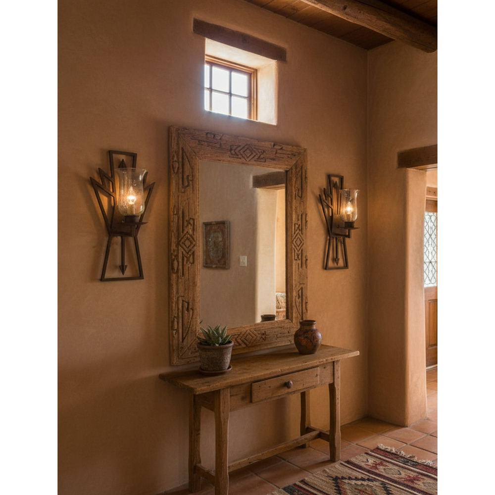 Vintage Lot 2 x Artisan Southwestern Pueblo Iron Wall Sconces Lights Lamps OOAK